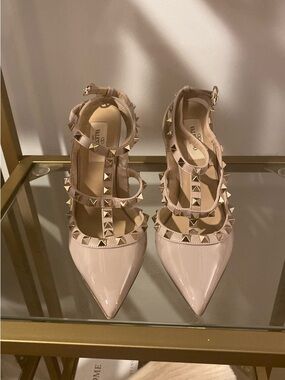 Valentino Nude Patent Leather Rockstud Pointed-Toe Heels